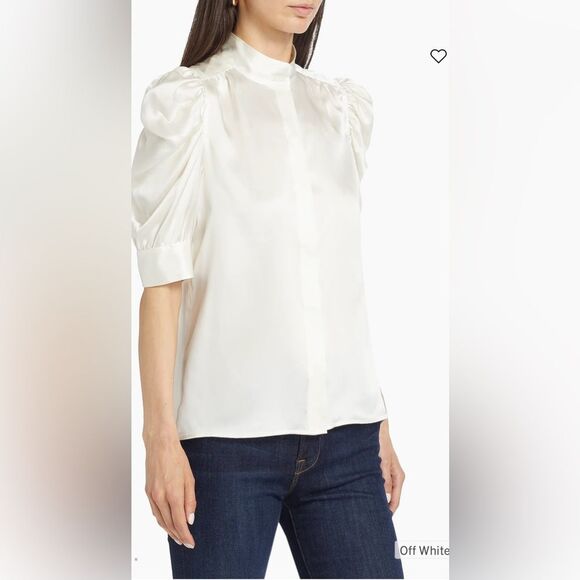 FRAME Gilian 100% Silk Puff-sleeve Top In white size small - Picture 3 of 15